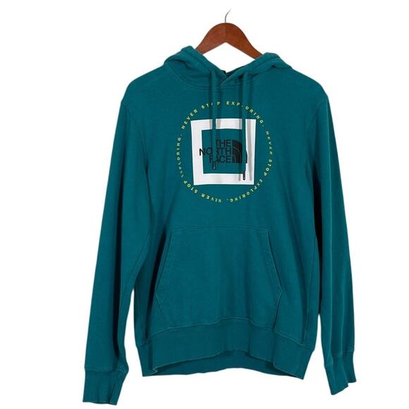 The North Face Mens Logo Pullover Hooded Sweatshirt Teal Size Small Outdoors - Picture 1 of 7